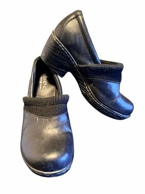 b.o.c. Black Leather Clog Mules with Knit Cuff Size 7M